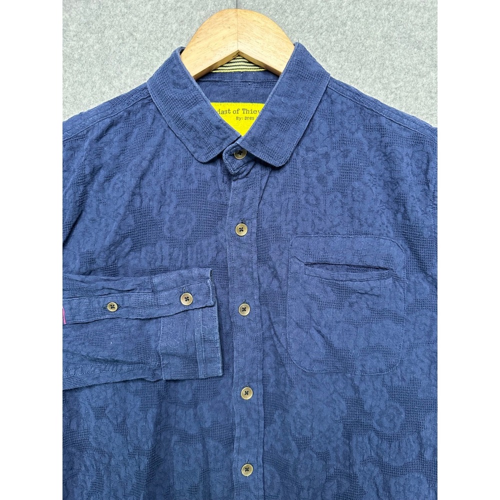 Descendant of Thieves Mens Large Navy Blue Textured Jacquard Floral Button Shirt
